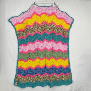 Manta de bebé artesanal tiro pequeño afgano brillante multicolor rayas Chevron - Imagen 1 de 6