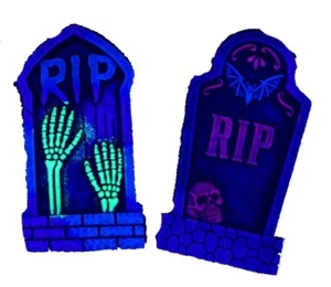 Set of 2 16" Asst. Halloween Foam Tombstones, Black Light Props, Haunted House - Picture 1 of 2
