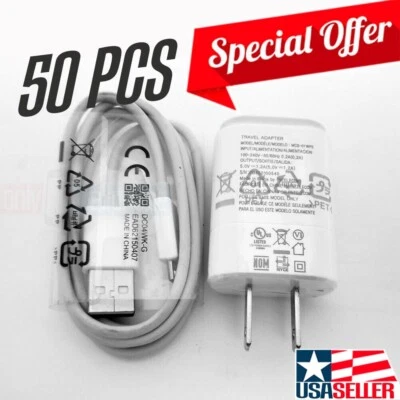 Venta al por mayor Lote de 50 NUEVO Cargador Original LG Blanco + Cable de Sincronización de Datos Micro-USB Foto 1 de 3