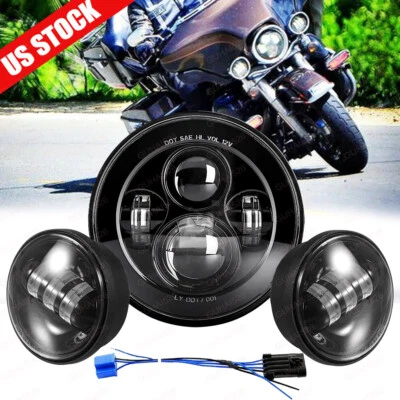 Faros LED negros de 7" y faros antiniebla de 4,5" para Harley Davidson Street Glide Foto 1 de 4