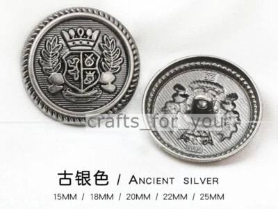 10PCS METAL SHANK BUTTONS CROWN ROUND 15MM-25MM COAT CLOTHING BAG SEWING CRAFTS - Image 1 of 4