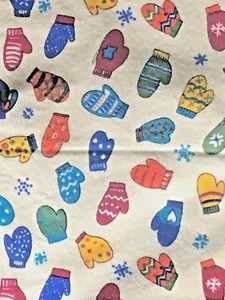 Cotton Flannel Mittens and Snowflakes Winter Warm Pale yellow 90"x42" - Picture 1 of 1