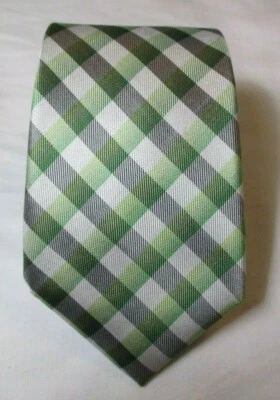  Corbata de seda para hombre verde gris blanco a cuadros Foto 1 de 4