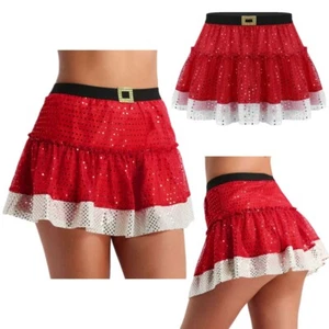 Women's Mini Skater Skirts Christmas Santa A-line Mini Skirt Cosplay Fancy Dress - Picture 1 of 18