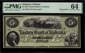 1858 5 $ veraltet - Eufaula, Alabama - Eastern Bank of Alabama - bewertet PMG 64 - Bild 1 von 2
