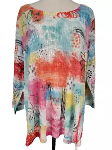 Ali Miles top Women’s Plus 3X Colorful Mesh Layered 3/4 Sleeve Shirt Breathable - Picture 1 of 12