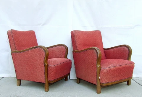 Pair of Art Deco Armchairs, Club Cocktail Chairs. Antique Vintage Halabala 1920 Cover