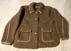 NWT Soft Surrounding Margarete Sherpa Jacket Brown Womens Medium Petite - Picture 1 of 8