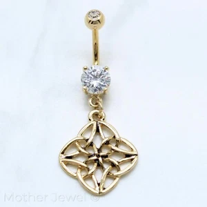 CELESTIAL KNOT SIMULATED DIAMOND 14K YELLOW GOLD TRIPLE PLATED BELLY NAVEL RING - Picture 1 of 4