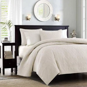 Madison Park Coverlet Set 3-Pcs Polyester Full/Queen Size Machine Wash Cream - Picture 1 of 5