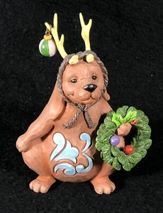 Jim Shore 4047692 Sit, Stay & Deck the Halls Christmas Dog with Antlers Ornament - Picture 1 of 5