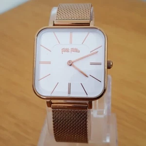 Damen Roségold schmale quadratische Folli Follie weiß Analog WF18R007BP Quarzuhr - Bild 1 von 10