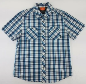 Merrell Button Up Shirt Mens Size M Short Sleeve Plaid Blue Outdoor Hiking B14 - Picture 1 of 10