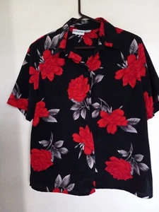 Alfred Dunner  Black Floral Short Sleeve Blouse Top Shirt Sz 16 - Picture 1 of 5
