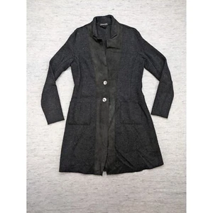 Eileen Fisher Merino Wool Lamb Leather Trim Button Front Coatigan XS Minimalist - Picture 1 of 12