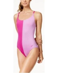Nike Color Surge Colorblocked V-Back Einteiler Badeanzug Fuchsia Blast M Neu mit Etikett - Bild 1 von 2