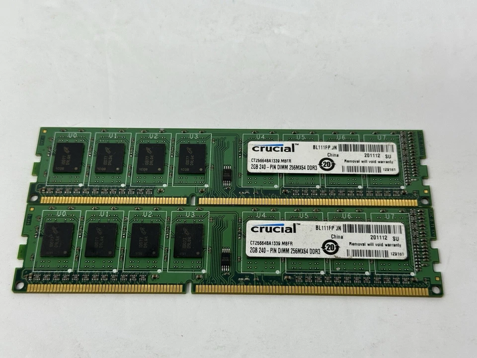 Crucial 4GB (2x2GB) 240-PINN DIMM 256MX64 DDR3 RAM CT25664BA1339.C8FER2 RAM - Image 1 of 2