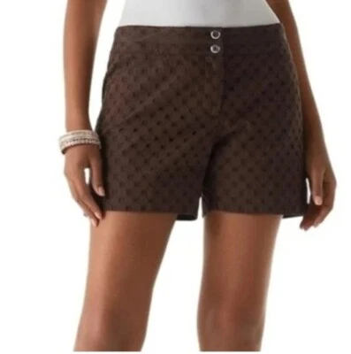 Shorts feminino White House Black Market marrom ilhós tamanho 4 verão fofo elegante - Imagem 1 de 4