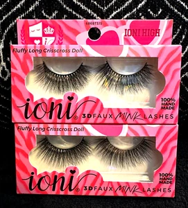 2 IONI 3D FAUX MINK FLUFFY LONG CRISSCROSS DOLL REUSABLE FALSE BLACK EYELASHES - Picture 1 of 3