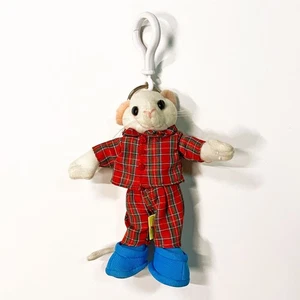 Vintage Stuart kleine Maus Plüsch kariert Pyjama Hausschuhe Taschenclip Anhänger Schlüsselanhänger - Bild 1 von 4