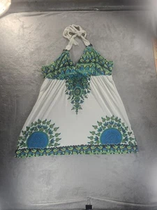 Womans XL International concept halter shirt blue green paisley Bohemian Style - Picture 1 of 10
