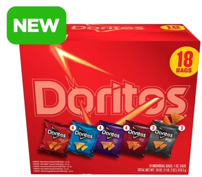 Doritos Tortilla Chips Paquete de 5 Sabores Variedad Snack Chips, Bolsas de 1 oz, 18 unidades Foto 1 de 4