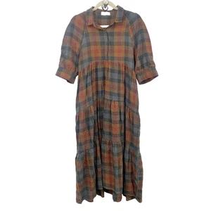 Natural Life Damen Größe Medium Kleid braun kariert Flanell Midi 1/4 Knopf Stufen - Bild 1 von 8
