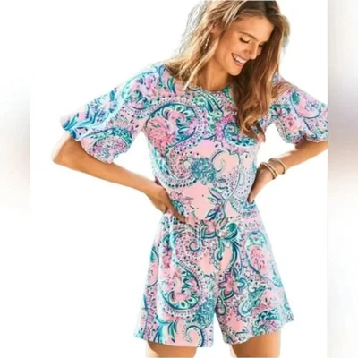 Mameluco Lilly Pulitzer Britton Talla XL NUEVO SIN ETIQUETAS Rosa Tropics Tinte Mandarina Sueño Foto 1 de 4