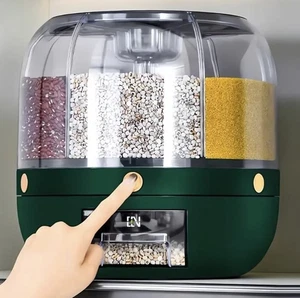 6-COMPARTMENT 360-ROTATING Cereal, Rice, Pasta, Grain Storage Container - Picture 1 of 5
