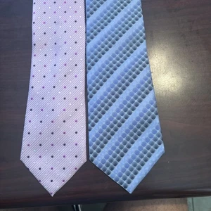 Men’s Tie Geoffrey Beene Multicolored Handmade 100% Silk Set Of 2 Pink And Blue - Picture 1 of 5