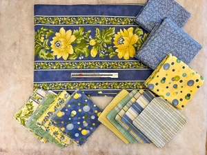 Premium quilting cotton fabric - Blue & Yellow floral - Picture 1 of 1