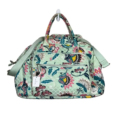 Vera Bradley Quilted Weekender Travel Duffel Bag Large Mint Flowers Green Tote - Image 1 of 4