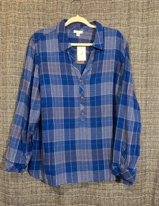 NWT J Jill LS Blue Plaid Lightweight Pull Over Tunic Top 2X - Picture 1 of 7