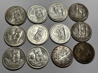 1958, 1960, 1965 CANADA SILVER DOLLAR  LOT / 12 COINS /10 1958, 1 1960, 1 1965 - Image 1 of 2