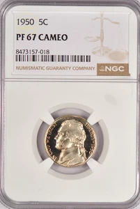 1950 Jefferson Nickel Proof NGC PF 67 CAMEO PR67CAM Frosty Coin 5C - Picture 1 of 2