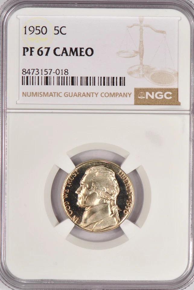 1950 Jefferson Nickel Proof NGC PF 67 CAMEO PR67CAM Frosty Coin 5C - Image 1 of 2