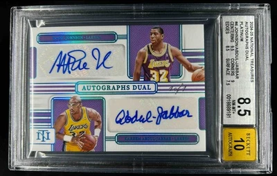 2024-25 National Treasures Magic Johnson Kareem Abdul-Jabbar automático 1/1 BGS 8,5/10 Foto 1 de 2
