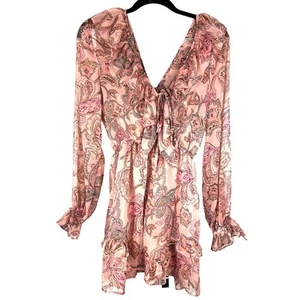 NEW ASOS Peach Floral Long Sleeve Romper Ruffle Neckline Size 6 - Picture 1 of 5
