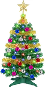 [ 12 Modi & Timer ] 3 Fuß grün & gold kleiner Weihnachtsbaum mit 50 warmweißen,  - Bild 1 von 6