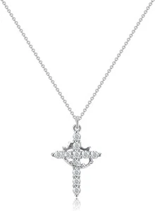 Tewiky Diamond Cross Necklace for women-Dainty 14k Gold Cubic Zirconia Silver - Picture 1 of 6