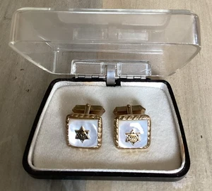 Vintage Cufflinks Star Of David Mother Of Pearl Mazal Written On Boxed - Picture 1 of 6