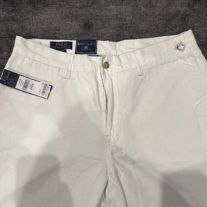 POLO RALPH LAUREN BEDFORD UOMO BIANCO VESTIBILITÀ CLASSICA PIATTO DAVANTI LOGO PANTALONE 33x32 Nuovo con etichette - Foto 1 di 6