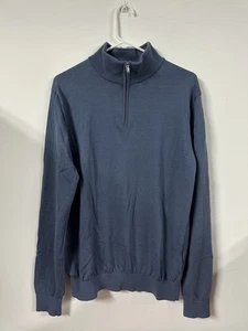 REISS HERREN Merinowolle 1/4 Zip Pullover Shirt Trichterkragen Blau Größe XL - Bild 1 von 8