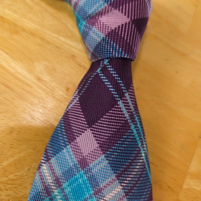 Corbata a cuadros Robert Talbott Monterey azul púrpura 3,25 x 60,5 cosida a mano hecha en EE. UU. Foto 1 de 4