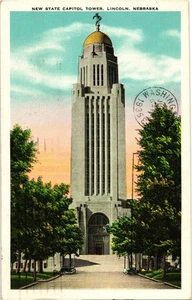 Vintage Nebraska State Capitol Tower Leinen Postkarte 1935 Lincoln - Bild 1 von 2