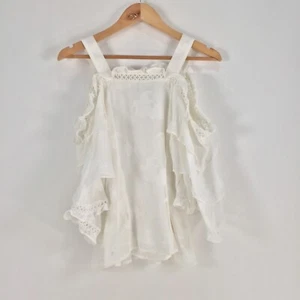 three of something womens blouse top size M white 3/4 sleeve round neck 046980 - Picture 1 of 9
