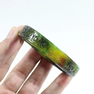 61mm Chinese Hand-carved Multi-Color Jadeite Jade Gems Bangle Bracelet j7061 - Picture 1 of 13