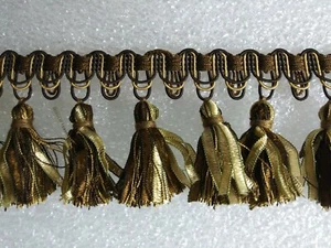 6 yards Ribbon TASSEL FRINGE 2 3/4"- BROWN/GOLD - Drapery Fabric Trim - Picture 1 of 1