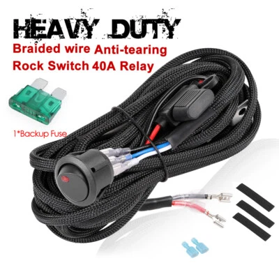 LED Work Light Bar Wiring Harness Kit ON/OFF Rock Switch 12V Relay Fuse CAR BOAT - Image 1 of 4