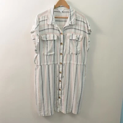 Vestido Camisa Time and Tru Mujer 2XL XXL 20 Blanco Lino Rayón Manga Corta Foto 1 de 4